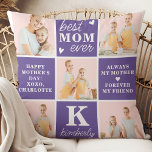Coussin Moderne Chic MOM Personnalisé Photo Collage Purple<br><div class="desc">Voici le cadeau parfait pour le meilleur MOM jamais réalisé - un coussin photo-collage personnalisé! Ce coussin moderne et élégant offre un espace pour 5 photos spéciales, créant un cadeau unique et sentimental que toute mère adorerait. Avec les espaces pour ajouter une initiale et un nom monogramme personnalisés, et vos...</div>