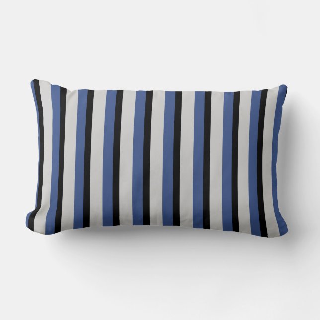 Coussin moderne chic noir, bleu et blanc rayures (Recto)
