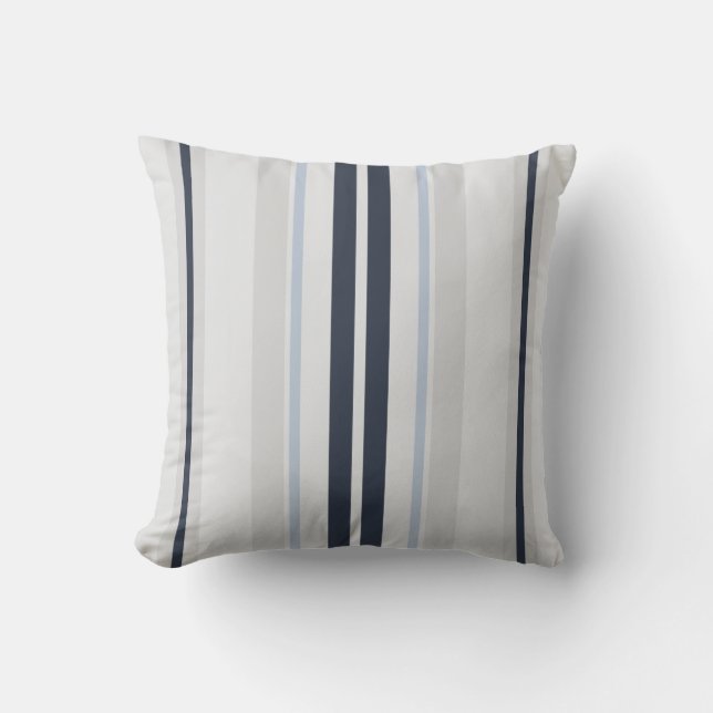 Coussin moderne chic noir, bleu et blanc rayures (Recto)