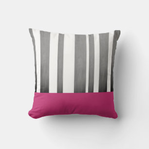 coussin moderne chic rayures rose et gris