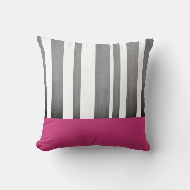 coussin moderne chic rayures rose et gris (Recto)