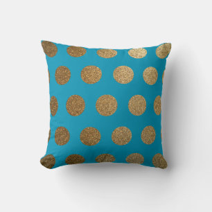 Coussin Moderne Chic Tendance Bleu Sarcelle Or Pointillé