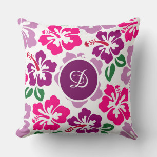 Coussin moderne d'après-guerre hibiscus motif floral tropi