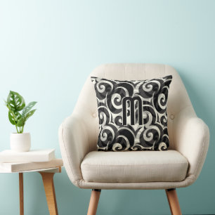 Coussin Moderne Décontracté Disco Gris Noir Ivoire Monogra