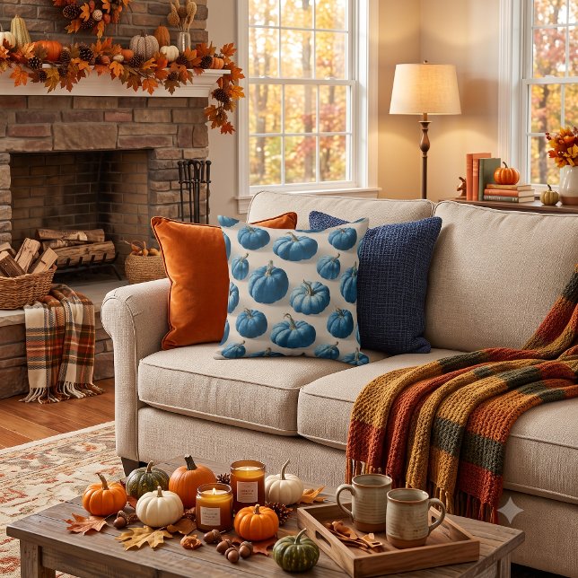 Coussin Moderne Dessin de Citrouille Bleue d'Automne (Créateur téléchargé)