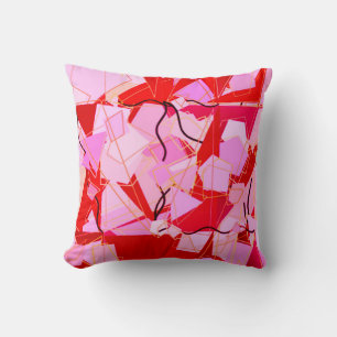Coussin Moderne du milieu du siècle Abstrait, rouge foncé 