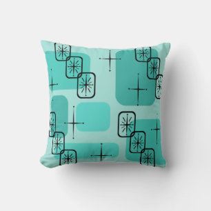 Coussin Moderne du milieu du siècle Sputnik Turquoise