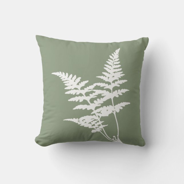 Coussin Moderne Elégant Blanc Ferne Sage Vert (Recto)