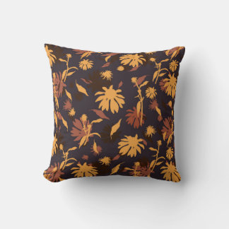 Coussin Moderne Elégant Confleurs Jaune Orange sur Bleu