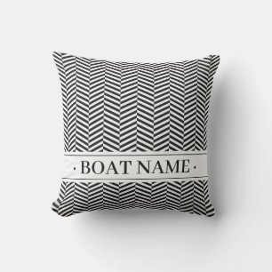 Coussin Moderne élégant Noir Herringbone Motif Nom du bate