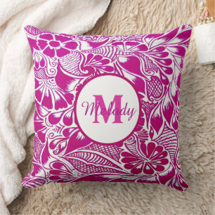 Coussin moderne élégant rose botanique floral mehndi henné