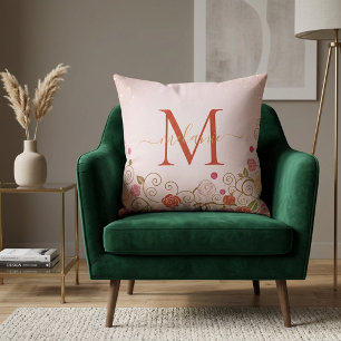 Coussin Moderne Élégant Rose Gold Pailleté Monogramme Scri