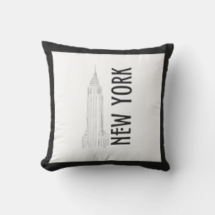 Coussin Moderne et élégant New York Sity Noir Blanc