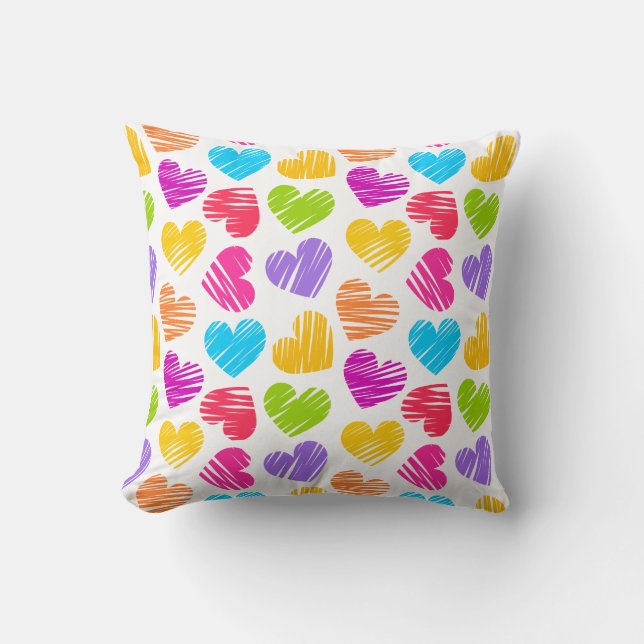 Coussin Moderne et Fille Vibrant Doodled Hearts Motif (Recto)