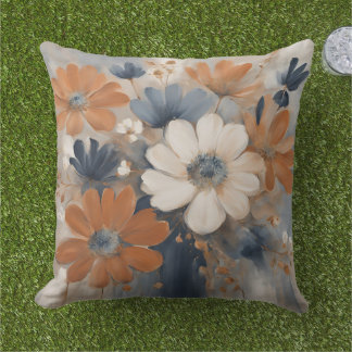 Coussin Moderne Ferme Maison Bleu Nuit Orange Brûlé Floral