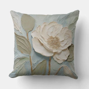 Coussin Moderne floral bleu sarcelle et crème sauge