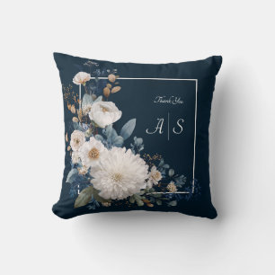 Coussin Moderne Floral Moody Bleu Marine Blanc Pivoine