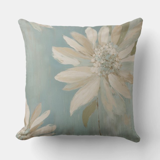 Coussin Moderne Floral Rustique Sarcelle Beige Crème (Recto)