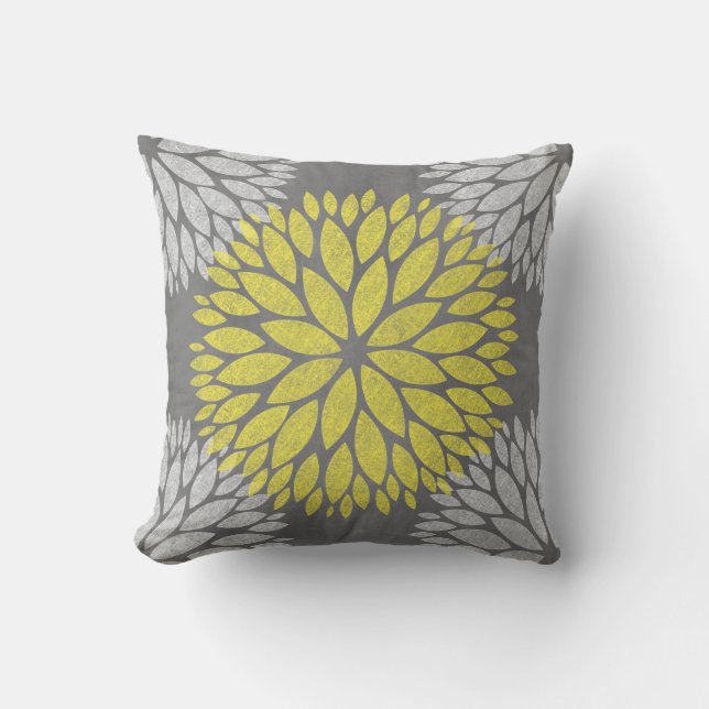 Coussin Moderne Floral Tableau Noir Jaune Gris (Recto)