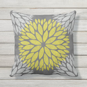 Coussin Moderne Floral Tableau Noir Jaune Gris