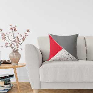 Coussin Moderne Géométrique Terrazzo Rouge Gris