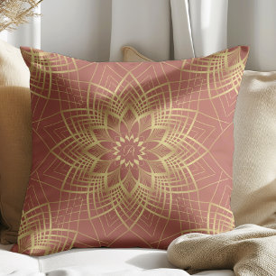 Coussin Moderne Golden et Terracotta Mandala Motif