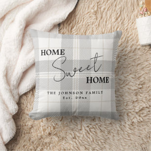 Coussin Moderne gris blanc Nom de famille Maison douce Mai