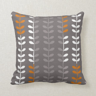 Coussin moderne gris et orange de motif de feuille