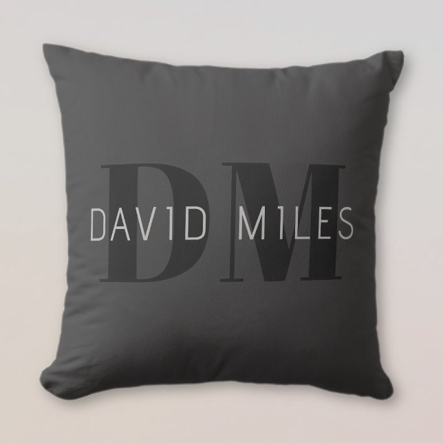 Coussin Moderne Gris foncé & Noms et monogrammes modifiabl (Créateur téléchargé)