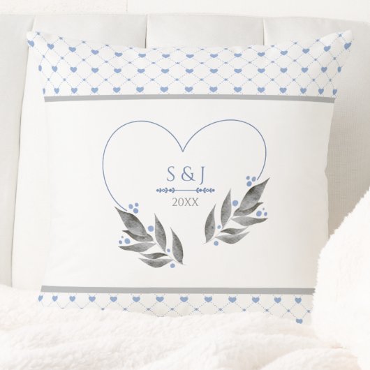 Coussin Moderne Initiales de l'Année de Mariage Couple Gri