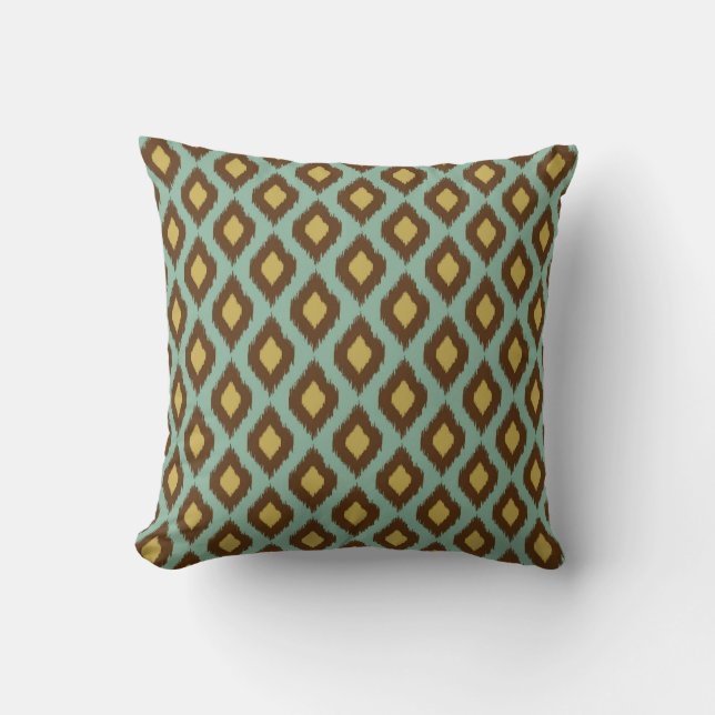 Coussin Moderne jaune bleu d'ikat tribal moderne (Recto)