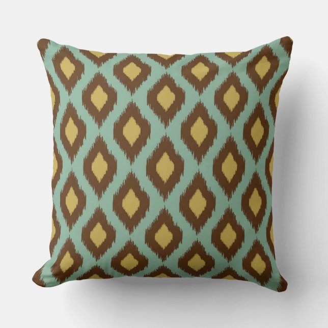 Coussin Moderne jaune bleu d'ikat tribal moderne (Recto)