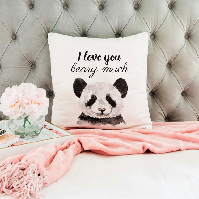 Coussin Moderne Je T'Aime Beary Beaucoup Panda Noir Et Bla (Créateur téléchargé)