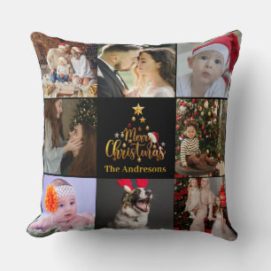 Coussin Moderne Joyeux Noël Famille Photo Russe