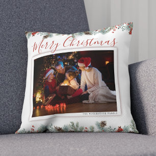 Coussin Moderne Joyeux Noël Famille Photo Russe