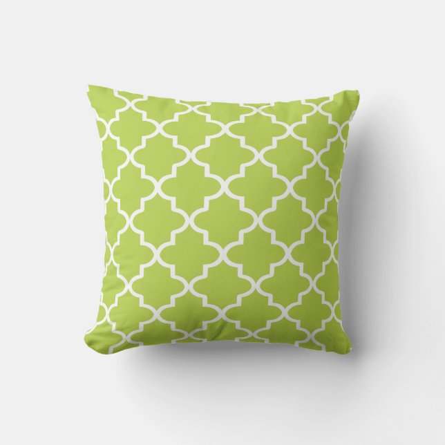 Coussin Moderne Lime Green et blanc Quatrefoil marocain (Recto)