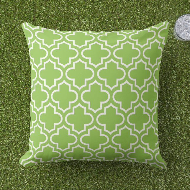 Coussin Moderne Lime Green Quatrefoil Marocain Motif (Herbe)
