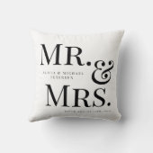 Coussin Moderne M et Mme nom personnalisé noir et blanc (Verso)