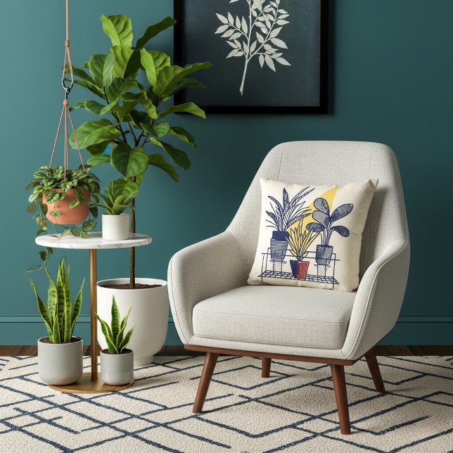 Coussin Moderne Maison intérieure (Geometric modern house plant pillow.)