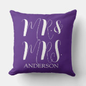 Coussin Moderne Mariage Script Violet Mr et Mrs (Recto)