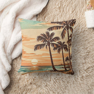 Coussin moderne milieu de siècle plage Hawaii coucher de s
