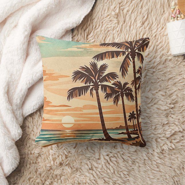 Coussin moderne milieu de siècle plage Hawaii coucher de s (Couverture)