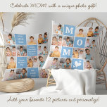 Coussin Moderne MOM Personnalisé 12 Photo Collage Bleu<br><div class="desc">Fêtez le voyage remarquable de la maternité avec notre Coussin de collection photo MOM Moderne - un mélange de style, de sentiment et de personnalisation. Ce charmant coussin est le cadeau parfait de la Fête des Mères, qui capte des souvenirs précieux dans un design audacieux et moderne que les mamans...</div>