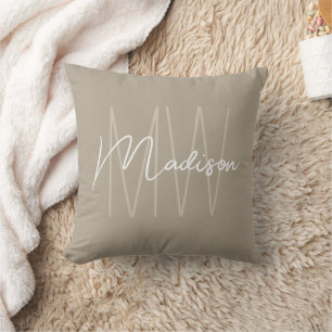 Coussin Moderne monogramme de nom écriture beige