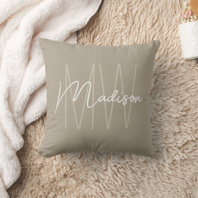 Coussin Moderne monogramme de nom écriture beige (Couverture)