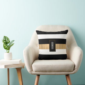Coussin Moderne Monogramme Noir rayé