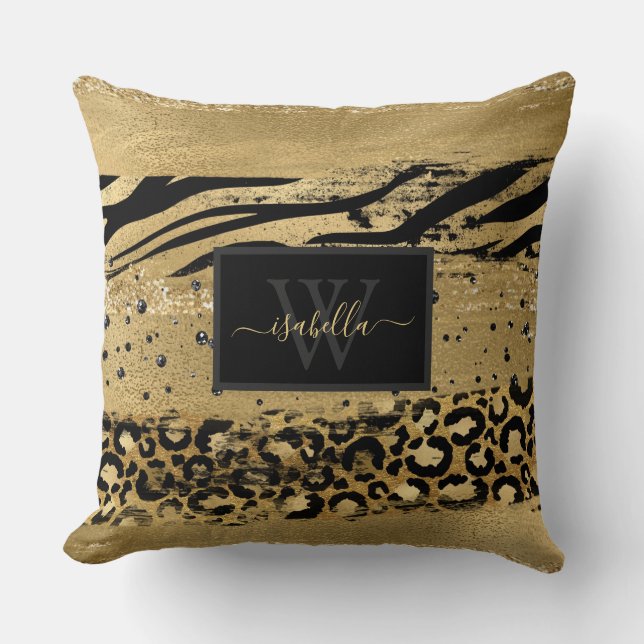 Coussin Moderne monogramme pailleté or script (Recto)