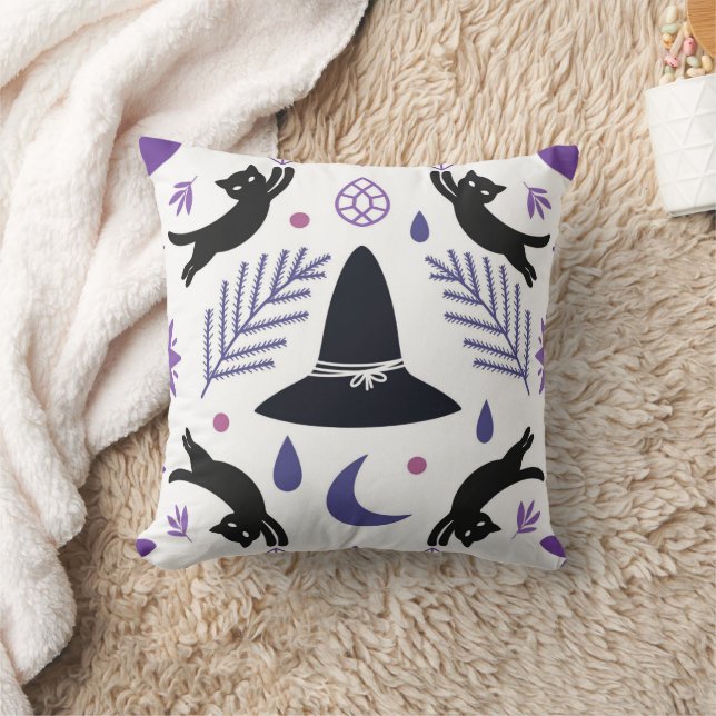 Coussin Moderne motif Witchcore avec chats noirs, sorcière (Couverture)