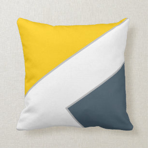 Coussin Moderne moutarde bleu foncé bloc de couleur géom