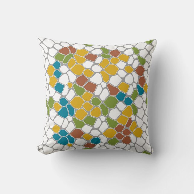 Coussin Moderne, moutarde jaune, turquoise, vert, blanc (Recto)